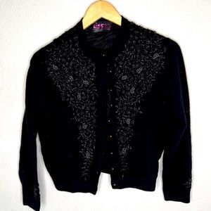 Lins hand beaded black sweater size XS